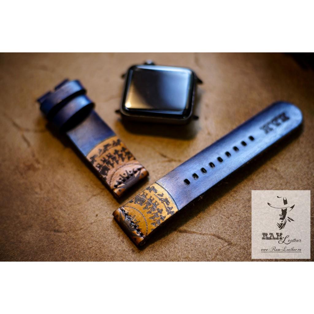 DÂY DÀNH CHO APPLE WATCH TRỐNG ĐỒNG DA BÒ Ý VEGTAN XANH NAVY - RAM SIMPLE TRỐNG ĐỒNG - ĐỦ SIZE .