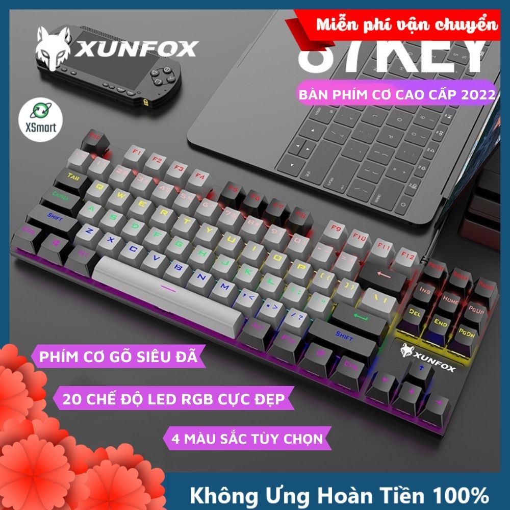 Bàn Phím Cơ Gaming K80 LED RGB 20 Chế Độ Nháy Cực Đẹp, Phím CƠ Gõ Siêu Đã, Thiết Kế Nhỏ Gọn Dùng Cho Máy Tính, Laptop - Hàng Chính Hãng