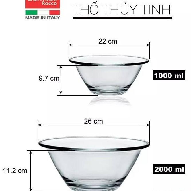 Thố trộn thủy tinh- 2 lít - 1 lít - Bormioli Rocco- Hàng chính hãng