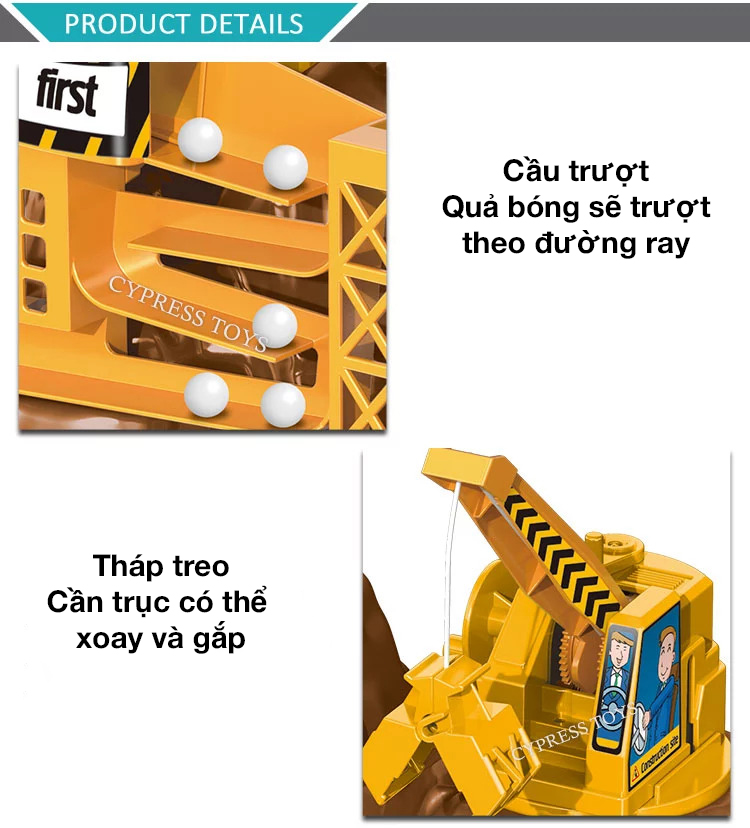 Bộ đồ chơi mô hình công trình khai thác đá KAVY kèm 4 ô tô, máy xúc có bóng nhỏ lăn theo đường ray