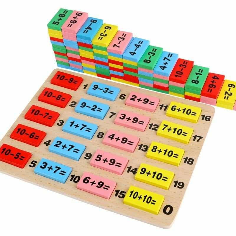 Domino toán học (Kèm học liệu)- Đồ chơi gỗ Toán cộng cho trẻ mới bắt đầu kèm học liệu dạy con phép cộng thú vị- Tư duy tốt- ham thích học cho bé độ tuổi tiền tiểu học và lớp 1