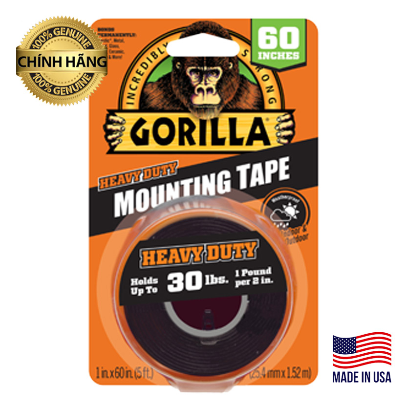 Băng Dính 2 Mặt Siêu Chắc, Chịu Lực Tốt, Băng Keo 2 Mặt Gorilla Heavy Duty Mounting Tape 25.4mm x 1.52m