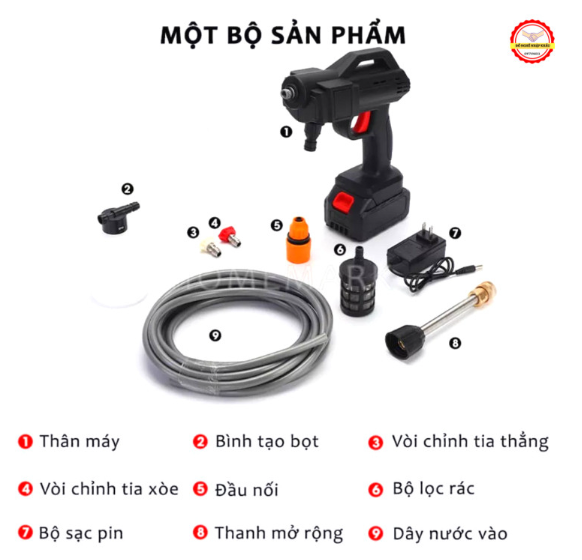 Máy rửa xe tạo bọt tuyết cầm tay, máy xịt tăng áp đa năng nhiều vòi - Kèm 2PIN và phụ kiện