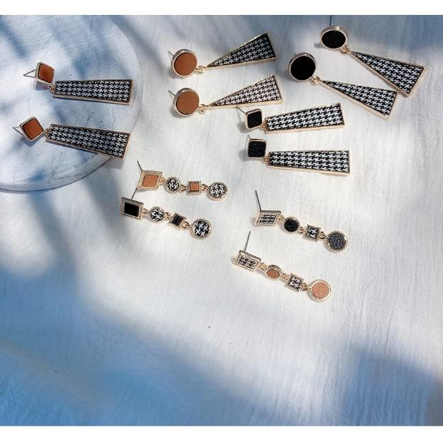 Bông tai Bạc 925 Phong Cách Hàn Quốc - KHUYÊN THẢ DÀI ZIZZAC NÂU - ẢNH CHỤP THẬT