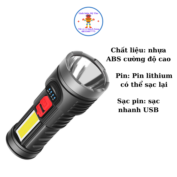 Đèn Pin Siêu Sáng L-822 Ánh Sáng Trắng Sạc Nhanh USB Chống Thấm Nước Trong Thời Gian Ngắn Chống Chịu Mưa Bão