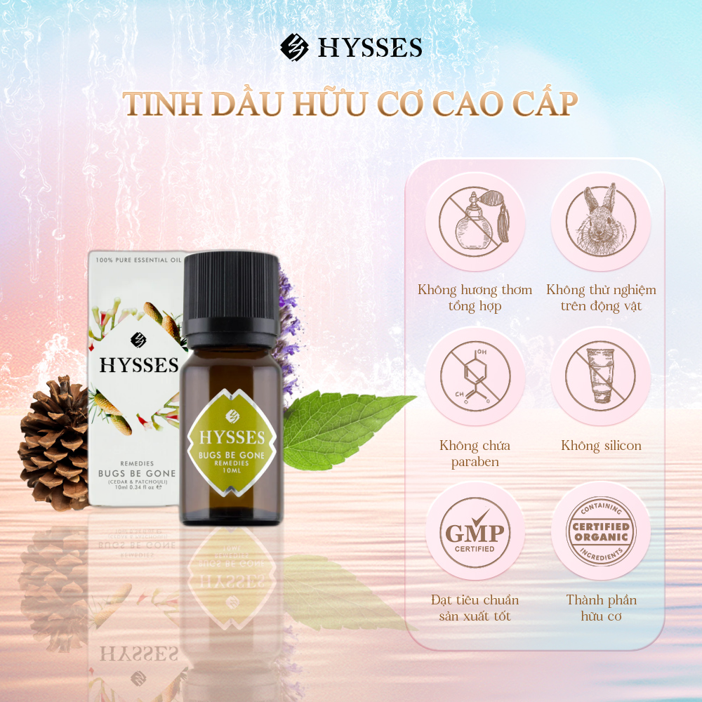 Tinh Dầu Cao Cấp Hysses Remedies Bugs Be Gone Giúp Xua Đuổi Côn Trùng, Hương Dễ Chịu, Giảm Căng Thẳng, Mang Đến Cảm Giác Thư Thái Với Tinh Dầu Tuyết Tùng & Hoắc Hương Hữu Cơ Tự Nhiên