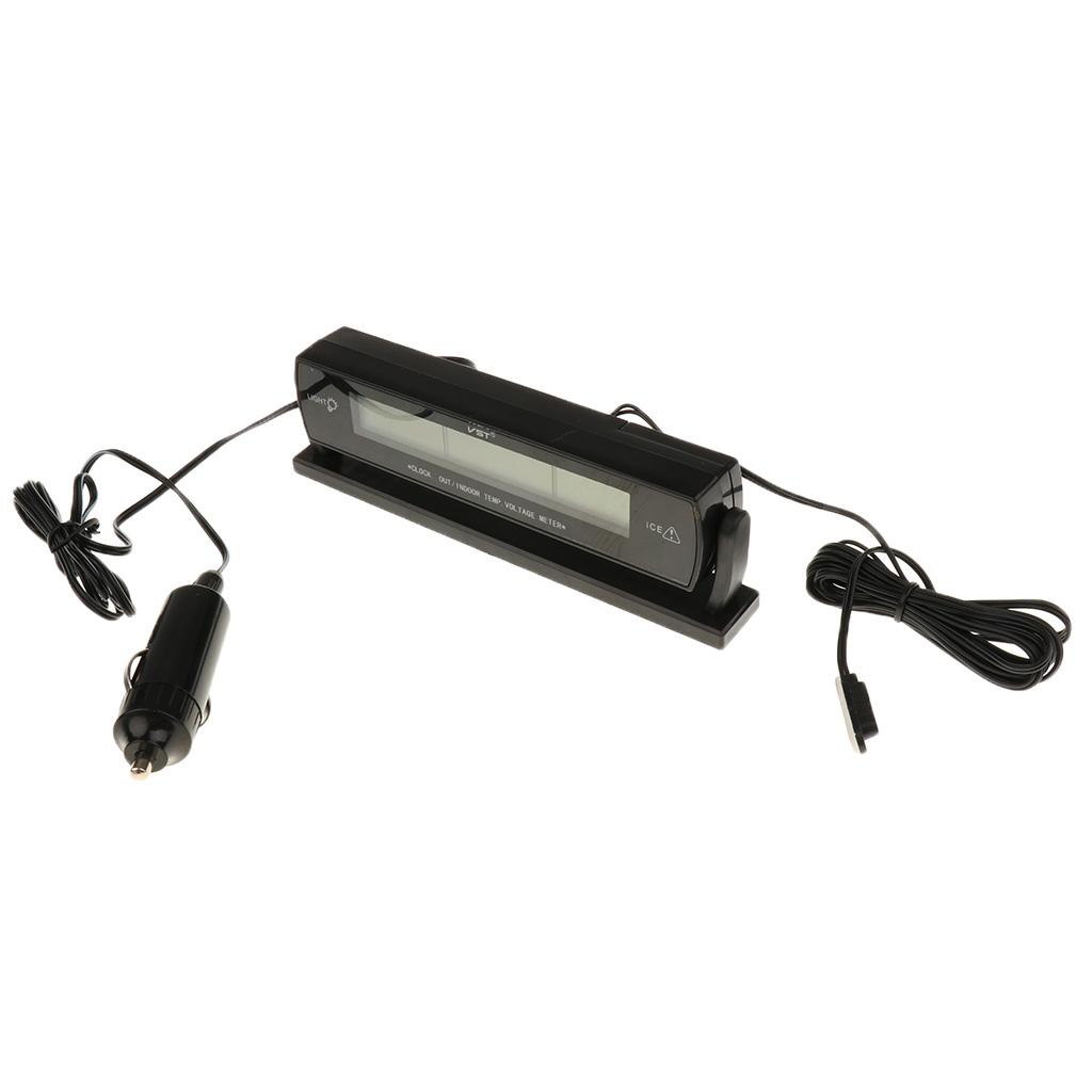 Auto Car Van Digital Clock Temperature Meter Voltage Meter Battery Monitor Thermometer LCD Blue Display