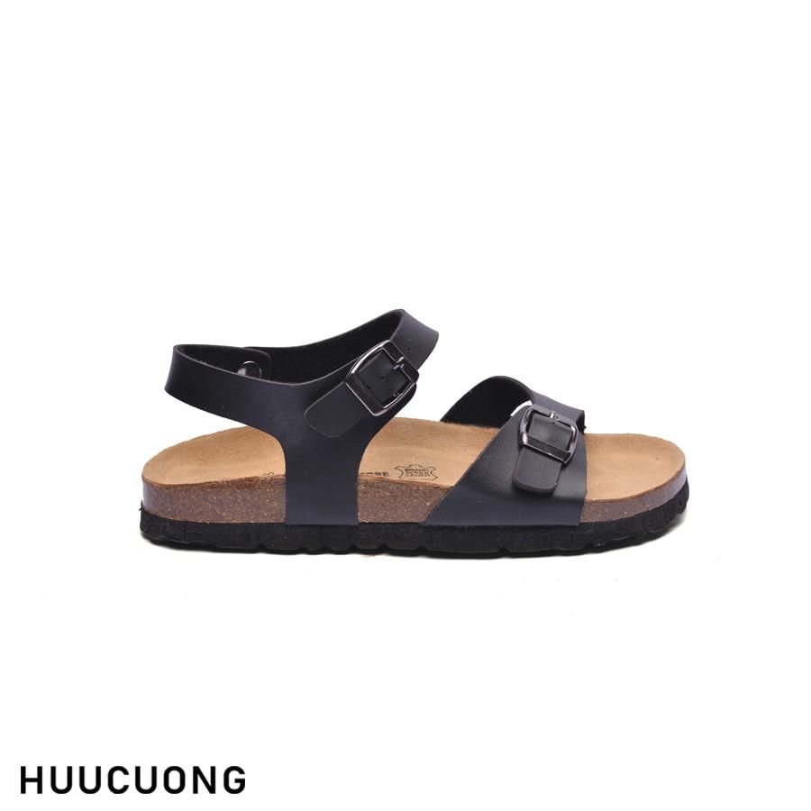 Giày Sandal nữ HuuCuong 1 khóa đen đế trấu handmade