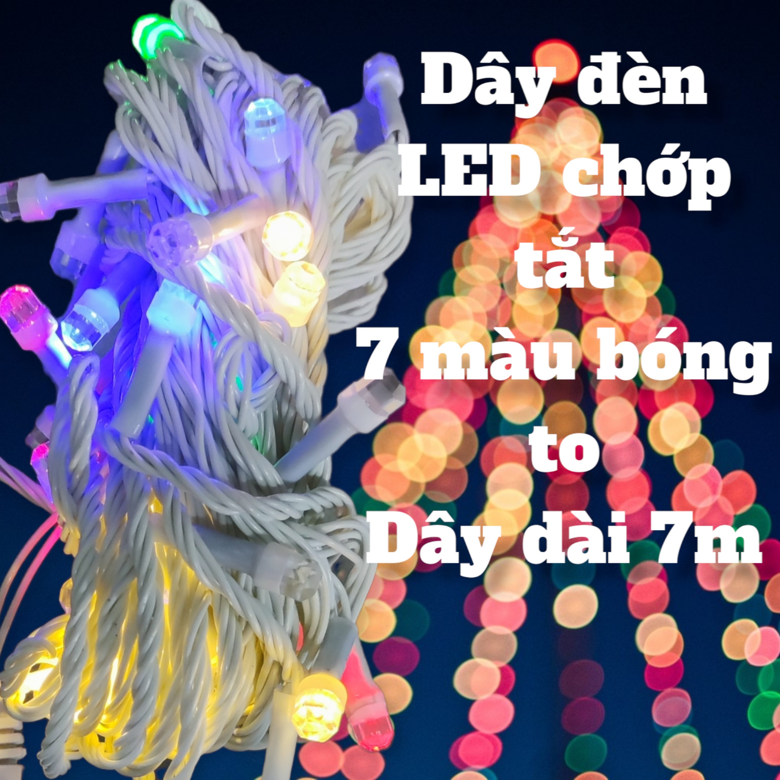 Dây đèn LED 7 màu chớp tắt - Bóng to - Dây dài 7M - Hàng Việt Nam