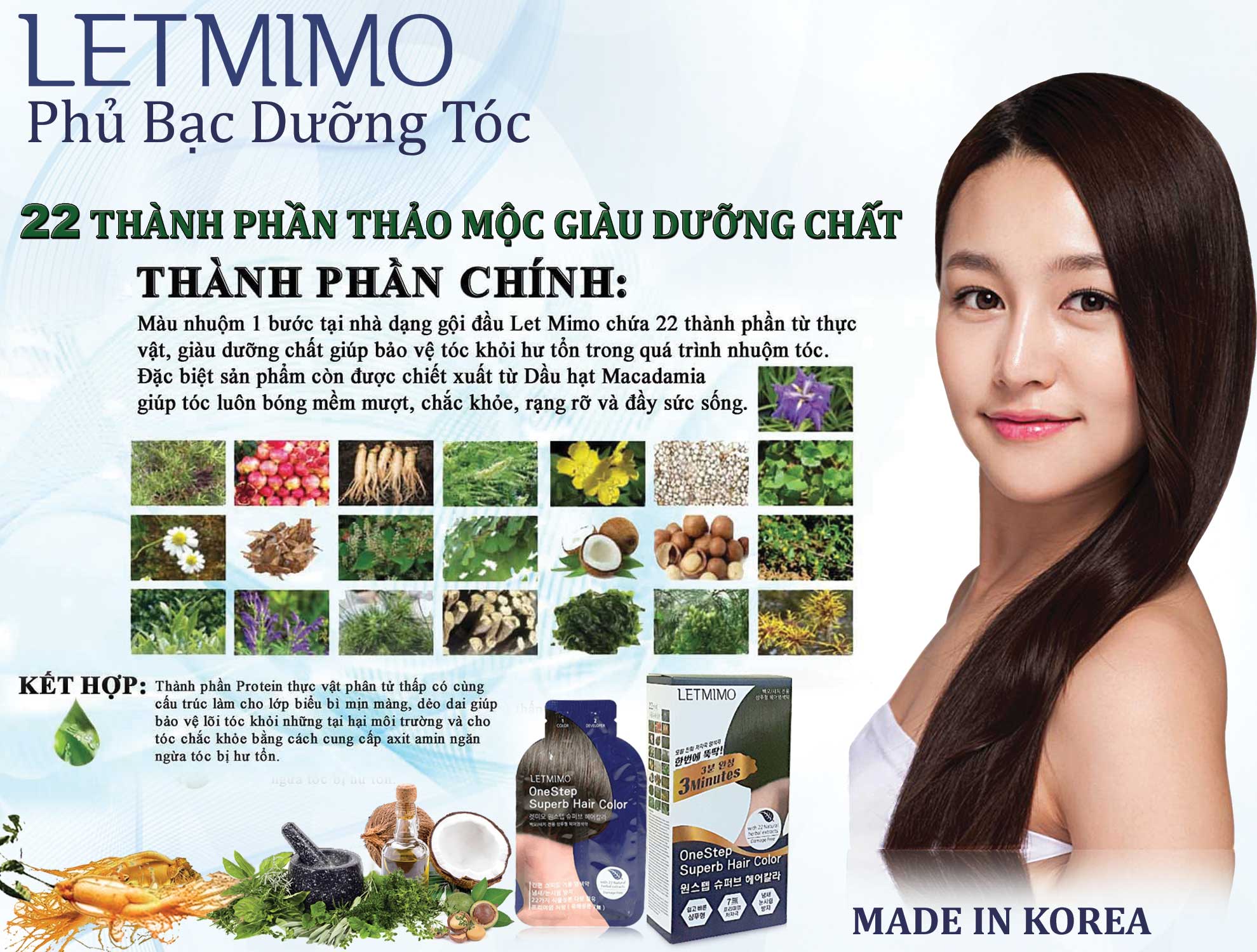 LETMIMO Thuốc Nhuộm tóc , Phủ Bạc Dưỡng tóc Thảo Mộc, 2N Màu Nâu Đen, Hộp 5 Gói, Mỗi gói 24g