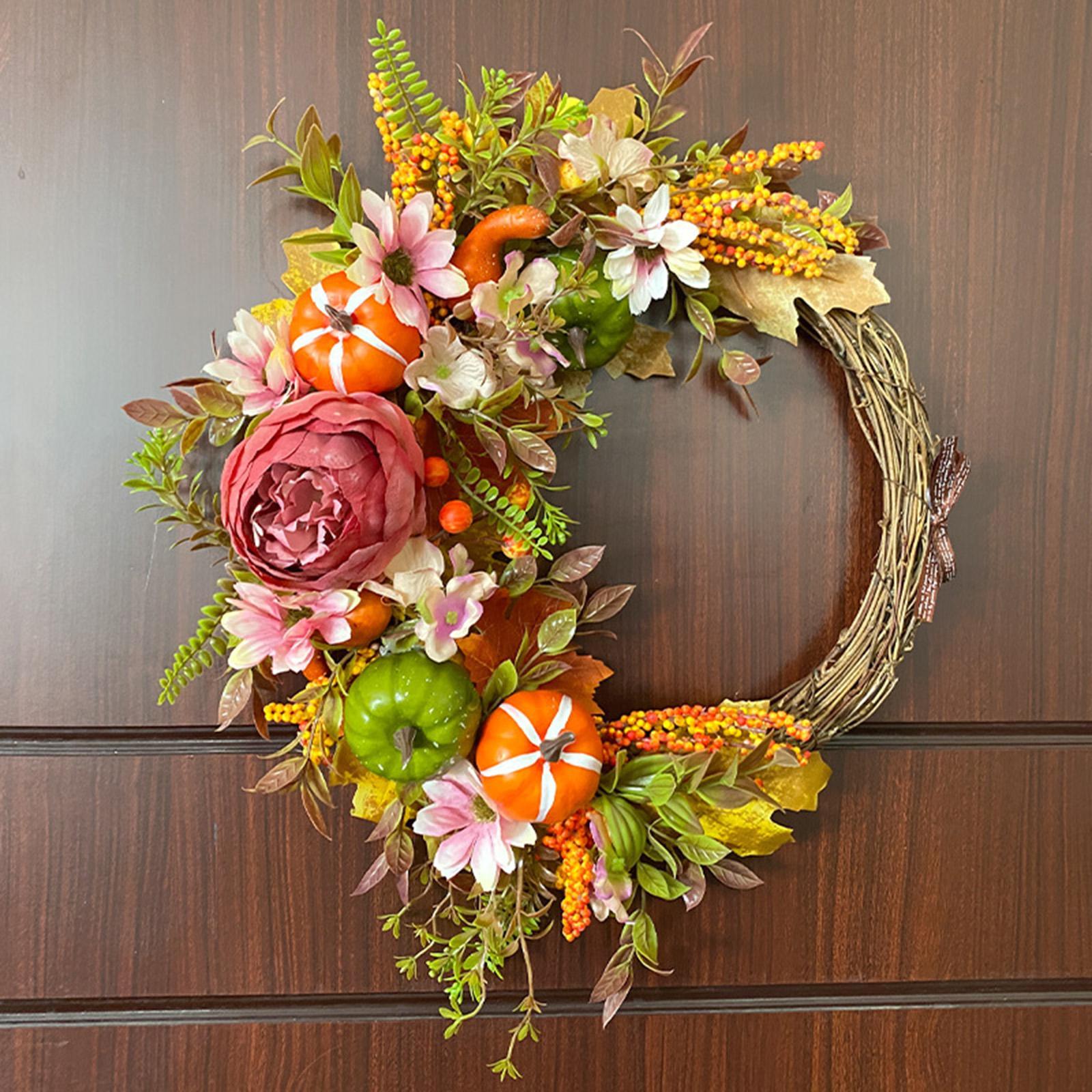 Front Door Fall Wreath Artificial Garland Flower Party Autumn Harvest Wreath