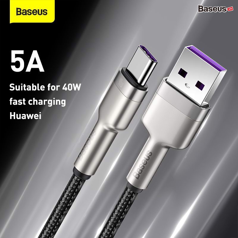 Cáp sạc nhanh, siêu bền Baseus Cafule Metal Series Type C 40W (USB to Type C, Zinc Alloy Material, Super Quick charge &amp; Data Cable) - Hàng chính hãng