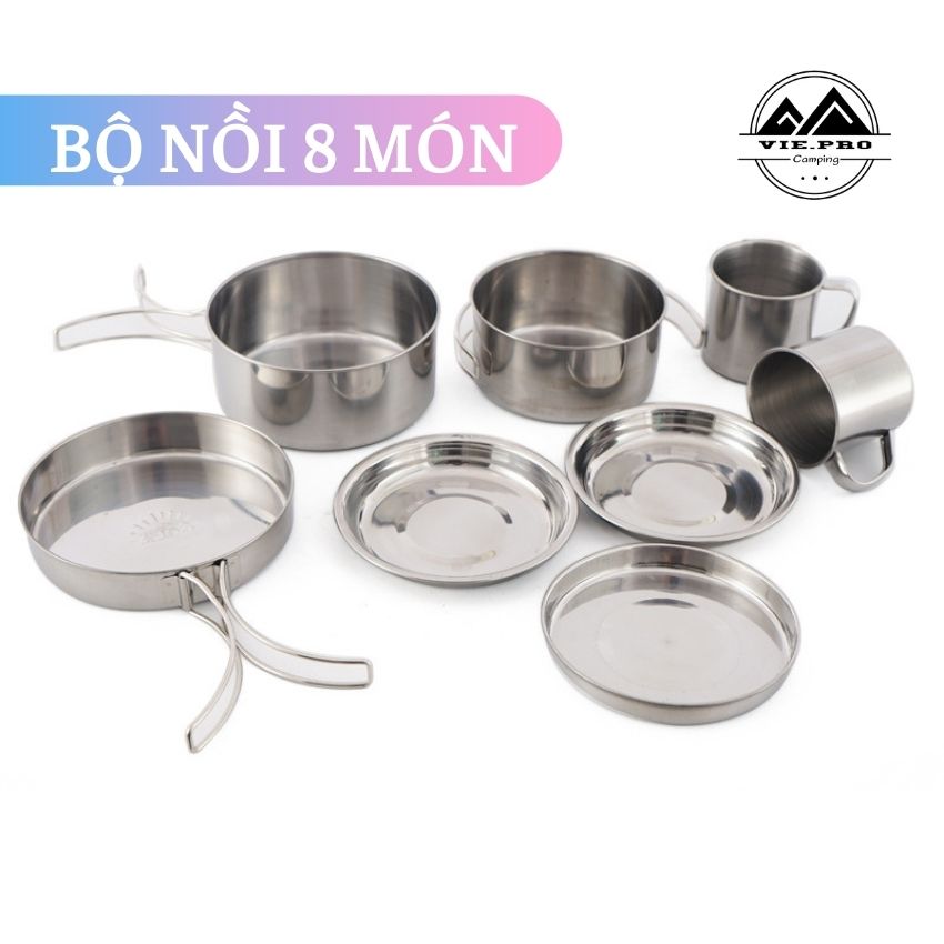 Bộ Nồi Inox 8 Món Gấp Gọn Nấu Ăn Tiện Lợi Khi Đi Du Lịch Cắm Trại Dã Ngoại Ngoài Trời