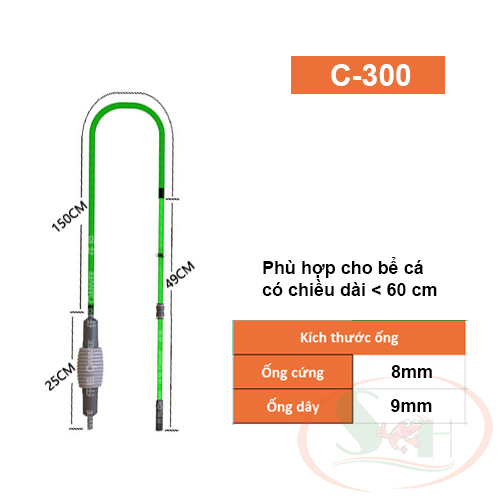 Bộ hút phân cặn Qanvee C300, C600, E3, E6 bóp tay thay nước vệ sinh bể cá tép thủy sinh