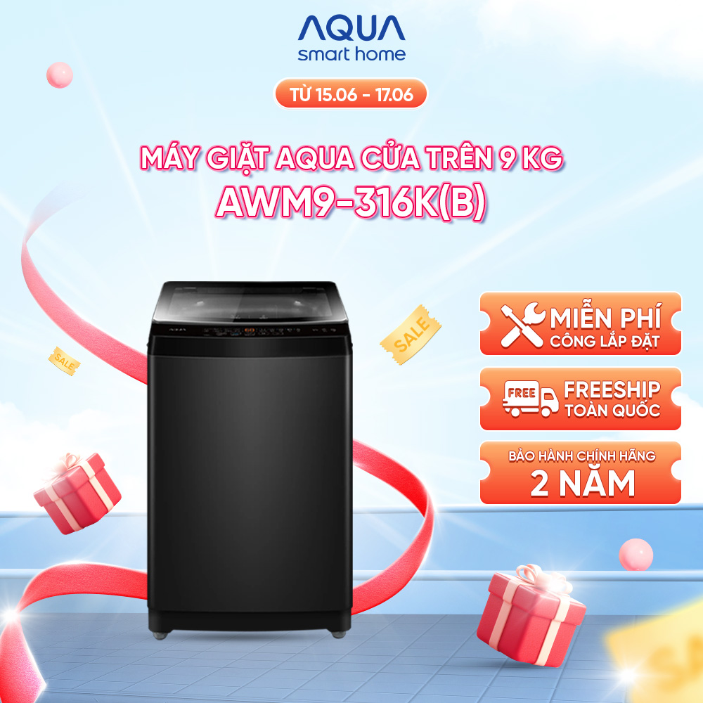 Máy giặt Aqua 9 kg AWM9-316K(B) - Bảo hành 2 năm - Hỗ trợ lắp đặt - Hàng chính hãng
