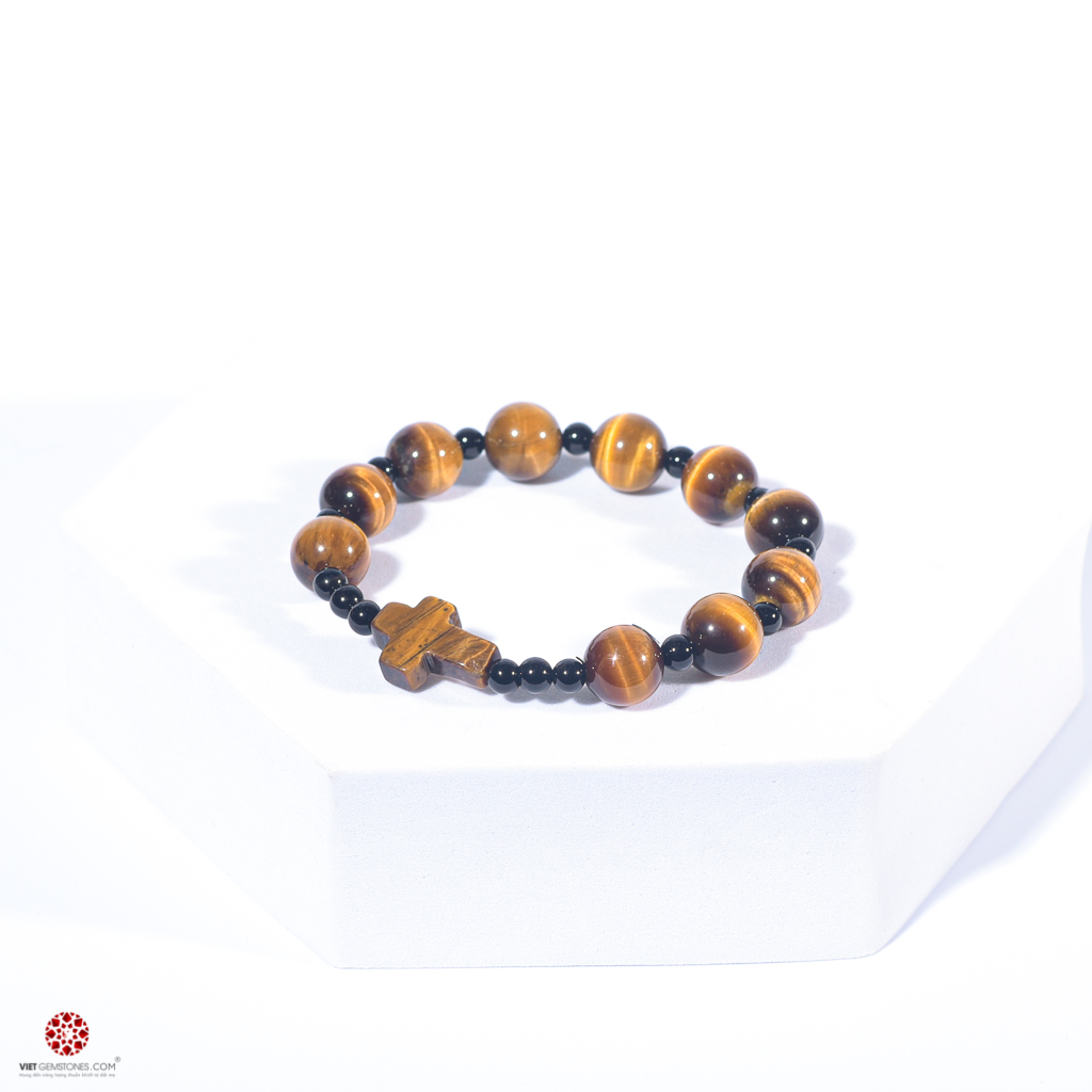 Vòng Chuỗi Mân Côi Đá Mắt Hổ Vàng 12mm tự nhiên 100% đem lại may mắn, tài lộc - Hợp mệnh Hỏa, Kim - Nhiều kích thước lựa chọn | VietGemstones