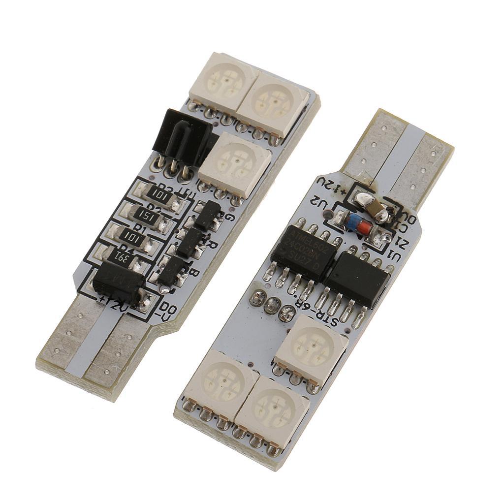 1 Pair 3-LED T10 5050 3SMD RGB Dome Car Reading Lamp Bulb & Remote Control