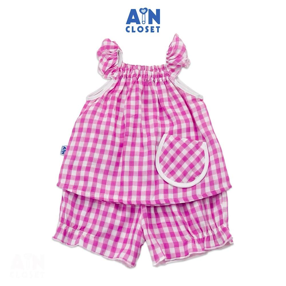 Bộ quần áo ngăn bé gái họa tiết Gingham Hồng xô cotton - AICDBGYXRJ4M - AIN Closet
