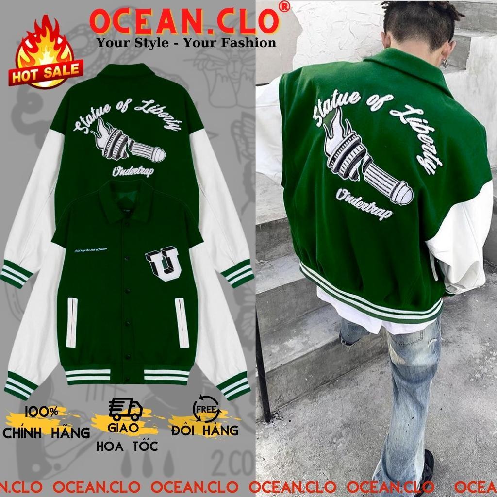 Áo Varsity Jacket UNDERTRAP LIBER ullzang - Áo Khoác Bomber phối bo Siêu Hot ( có form rộng XL ) - OCEAN.CLO