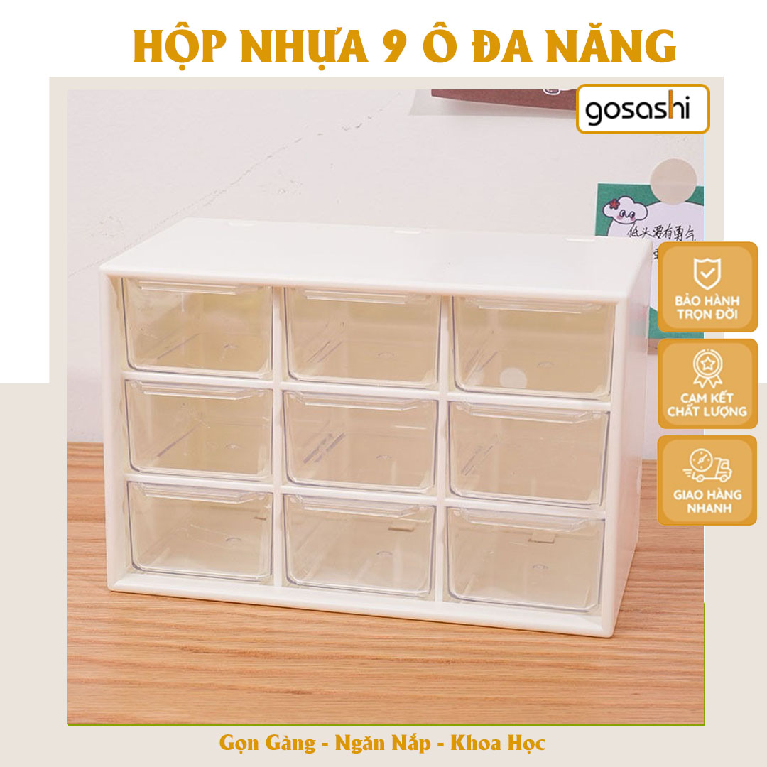 Hộp Nhựa Đa Năng 9 Ngăn, Hộp Đựng Trang Sức 9 Ngăn Kéo Siêu Đẹp Màu Trắng