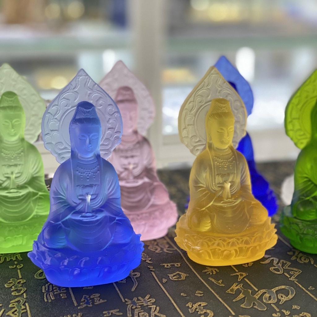 Tượng Quan Thế Âm Lá Bồ Đề, Quan Thế Âm Để Ô tô Đá LƯU LY - Kích Cỡ 12cm