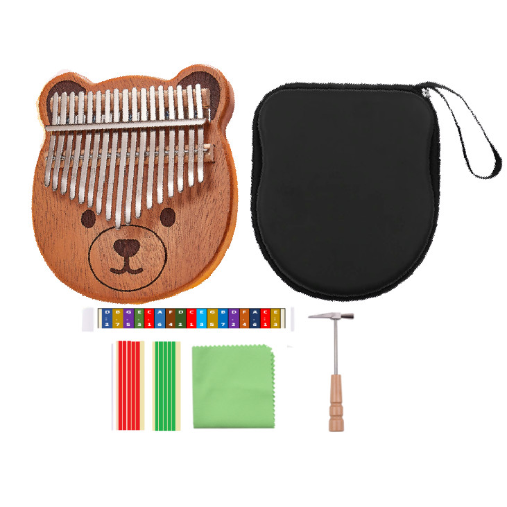 Đàn Kalimba 17 Phím gỗ mahogany M-17S Gấu Missha (Tặng Túi chống sốc bảo vệ, Búa chỉnh âm, Sticker dán note, Khăn lau, stick màu)