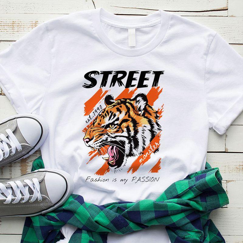 Áo thun unisex mặt hổ "Street fashion is my passion" vintage size XS-3XL 100% cotton