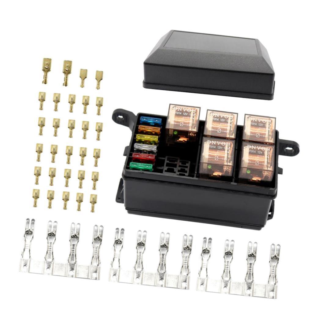 6 Way Fuses Block Relay Holder with Terminals+4Pin 40A Relay+5pcs 5Pin 100A Relays