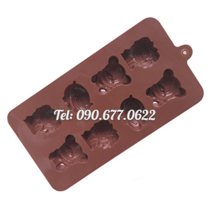 Khuôn silicone làm bánh, rau câu, socola 8 con hà mã, sư tử, gấu – Mã số 1435