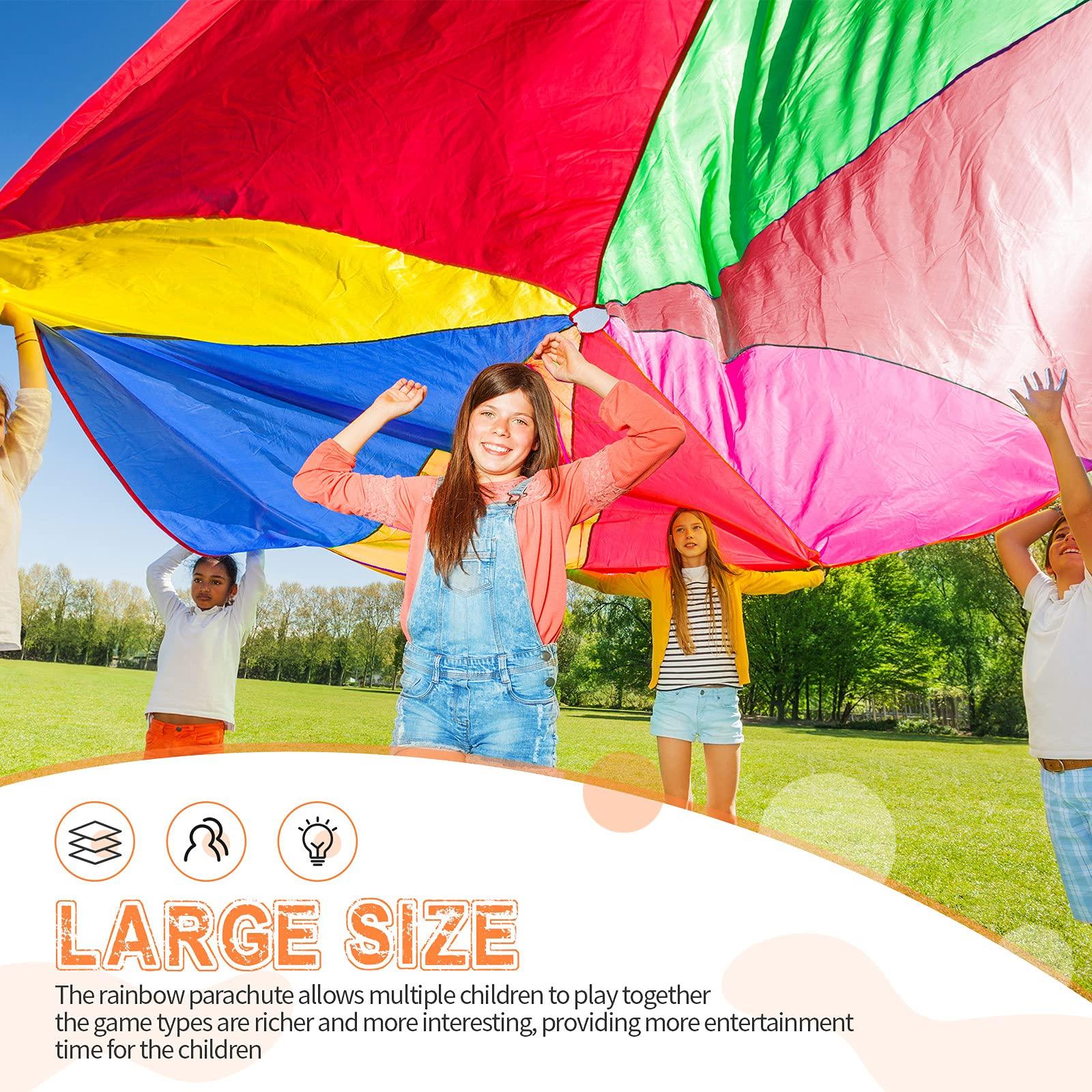 Rainbow Parachute Chơi dù cho trẻ em Đồ chơi giáo dục mầm non mẫu giáo cầu vồng Lều chơi nhiều màu có 8 tay cầm cho các trò chơi hoạt động của trẻ em, 6,56 feet