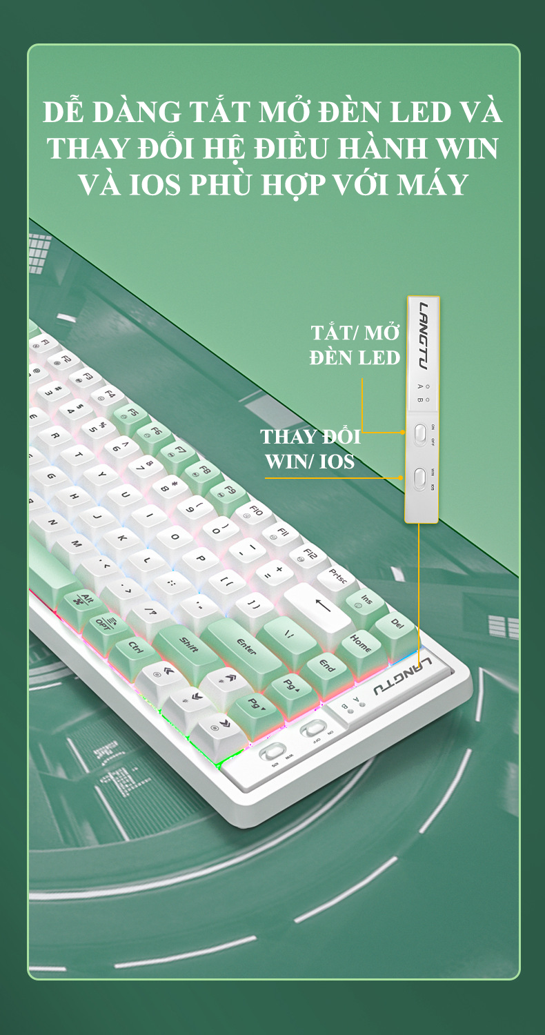 Bàn phím cơ red switch LANGTU GK85 với nhiều chế độ đèn led cực đẹp và có hotswap có thể thay switch theo sở thích - Hàng Chính Hãng