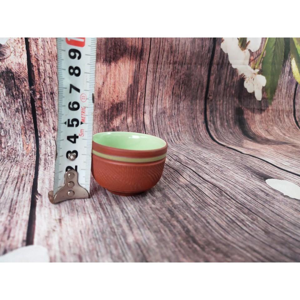 Bộ 6 chén gốm tử sa kẻ chỉ vàng cỡ vừa cao 4 cm có đĩa lót