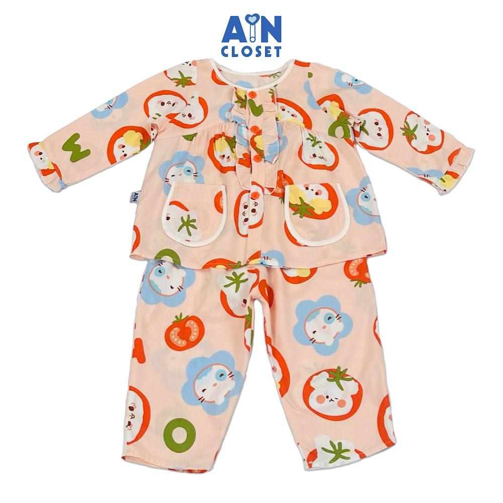 Bộ quần áo Dài bé gái họa tiết Mèo Hồng Lanh lụa. - AICDBGPIVELR - AIN Closet