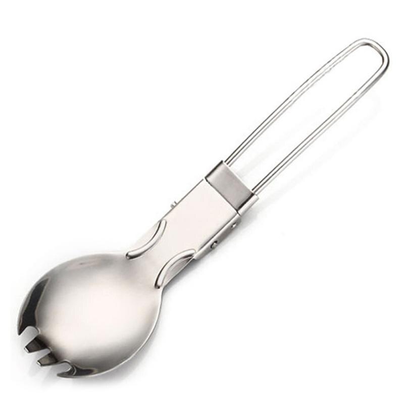 Outdoor Camping 2 In 1 Stainless Steel Folded Fork Spoon Camping Tableware Picnic Spoon Outdoor Lightweight Tableware Hiking