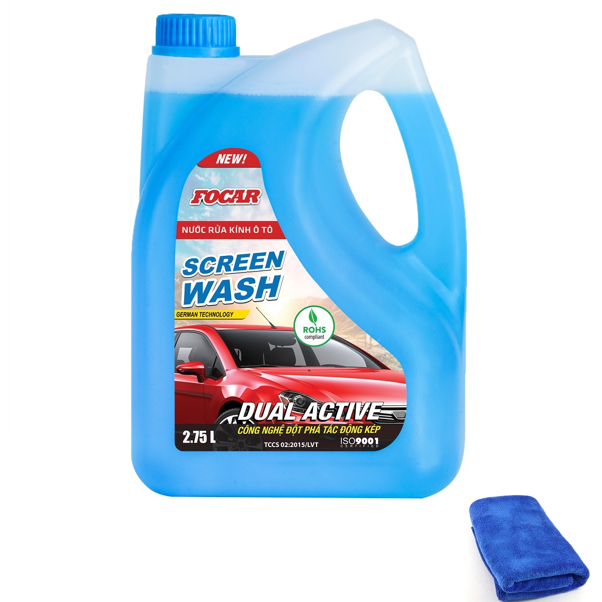 Nước rửa kính ô tô Focar Screen Wash 2.75L + khăn lau Focar 30x70cm