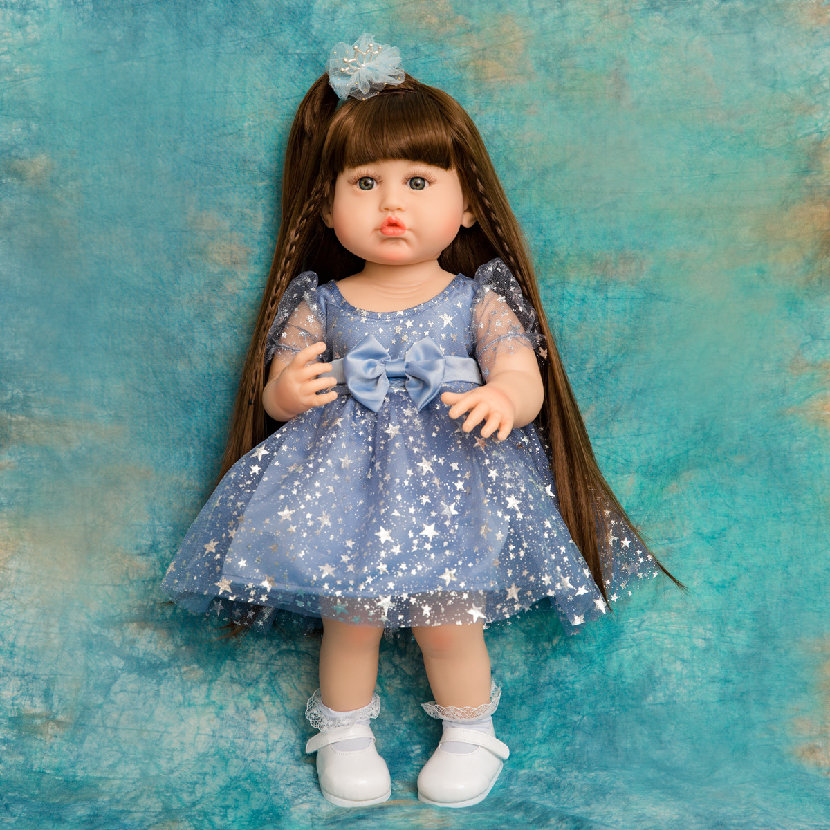 Búp Bê Tái Sinh Thân Nhựa Mềm Mại KEIUMI Chu Miệng Tóc Dài 55 cm = 22 inch Reborn Silicon Vinyl Doll PVN4699