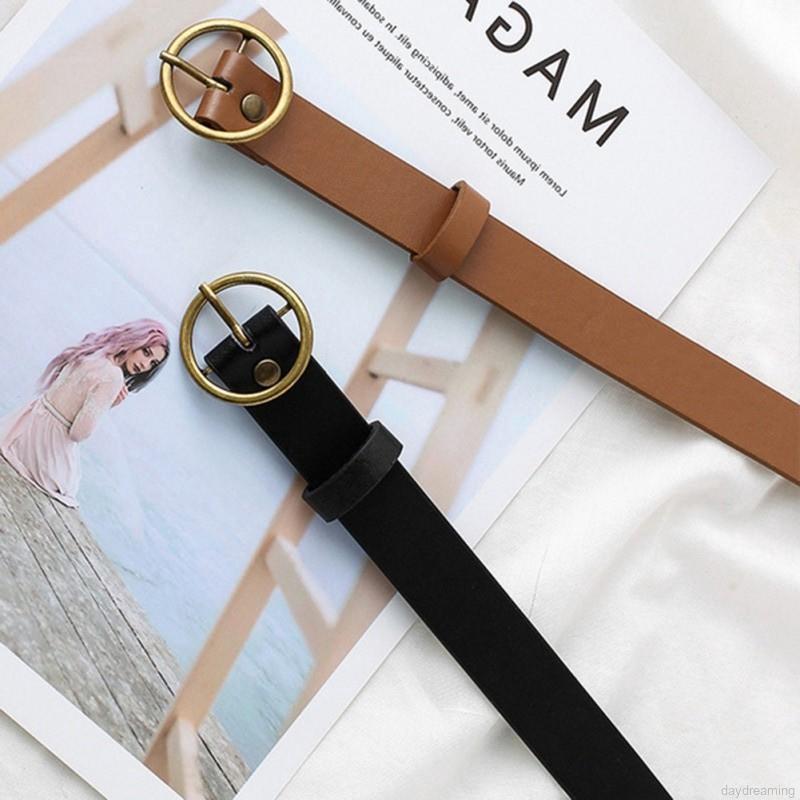 Thắt lưng da PU khóa tròn màu đồng cho nữ