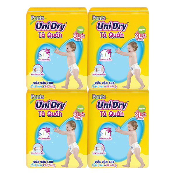 Combo 4 Tã Quần Unidry Ultra Jumbo XL62 (62 Miếng)