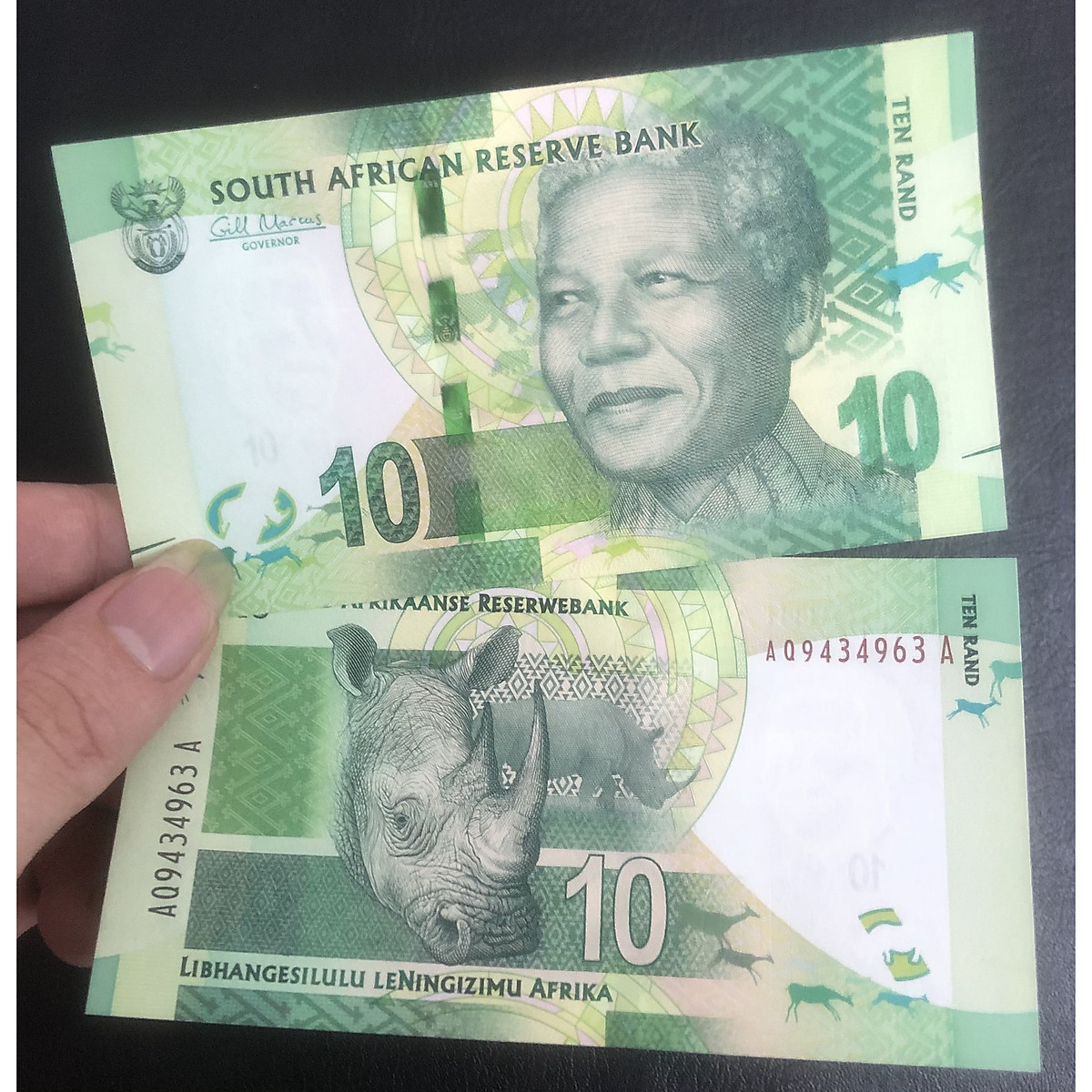 Tiền Nam Phi, 10 Rand tê giác 1 sừng - Tiền mới keng 100% - Tặng túi nilon bảo quản