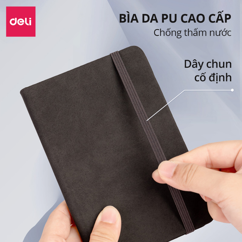 Sổ Tay Bìa Da Kẻ Ngang Mini A6 Chống Nước, Cao Cấp Deli - 192 Trang 80gsm - Ghi Chép, Takenote, Làm Quà Tặng Nhật Kí