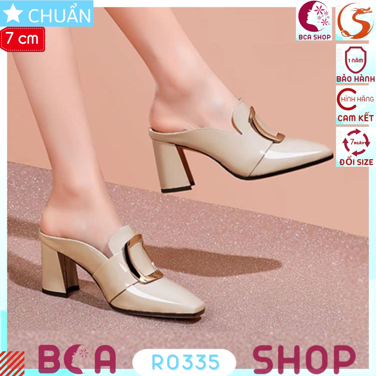 Giày sục nữ 7p RO335 ROSATA tại BCASHOP màu kem mũi vuông có đính nơ kim loại lục giác kiểu tổ ong độc lạ và thời thượng