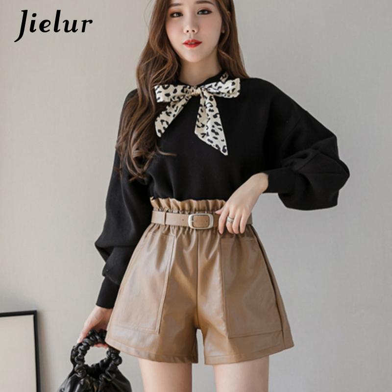 Jielur PU Nữ Thu Đông Quần Short Ôm Cao Cấp Bền Màu Quần Shorts Nữ Sang Trọng Hàn Quốc Dây Da Ngắn Quần S-XL