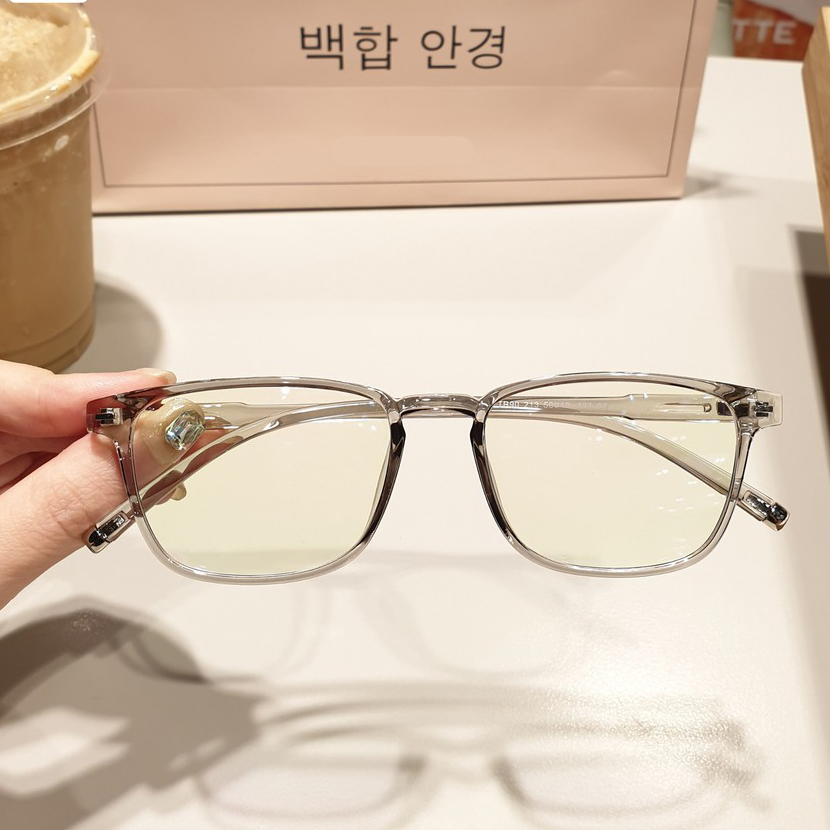 Kính Giả Cận Nữ 213 Gọng Kính Cận Nhựa Dẻo Hàn QuốcMắt Kính Vuông Không Độ Có Hộp Đựng Khăn Lau