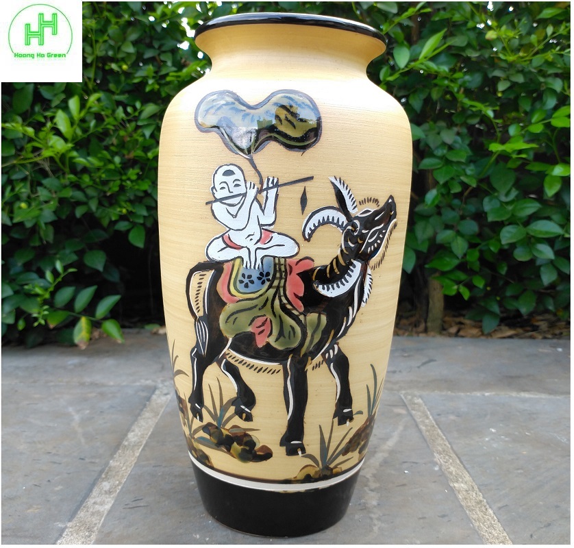 Bình cắm hoa, Bình trang trí nhà cửa, Chất liệu gốm sứ Bát Tràng, KT: 25x10cm, MH: LỤC_BÌNH_01