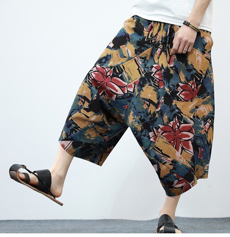 Quần Jogger Nam Lửng Chất Thô Đũi Họa Tiết