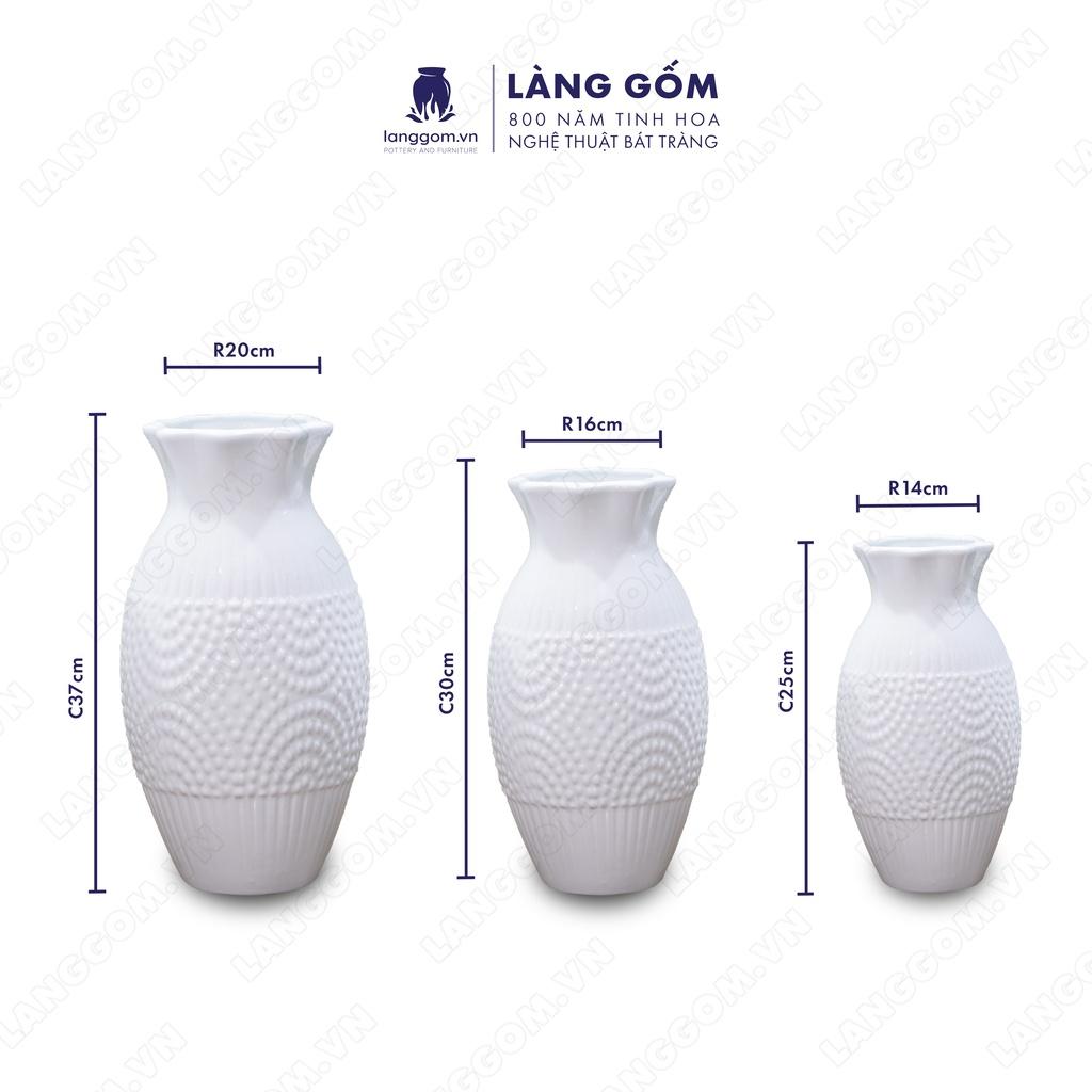 Bình hoa, lọ hoa Gốm sứ Bát Tràng cao cấp Men trắng vò ong dùng làm quà tặng, trang trí - Làng Gốm Bát Tràng