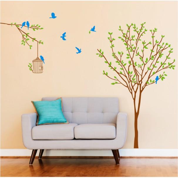 Decal trang trí Cành Cây lớn và lồng chim A.H