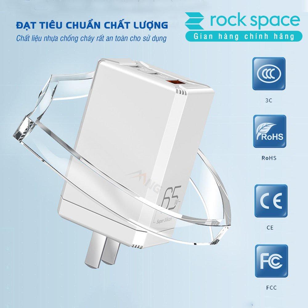 Củ sạc nhanh mini Rockspace T60 65W sạc nhanh PD,QC 3.0,sạc cho cả Laptop - Hàng chính hãng bảo hành 12 tháng lỗi đổi mới