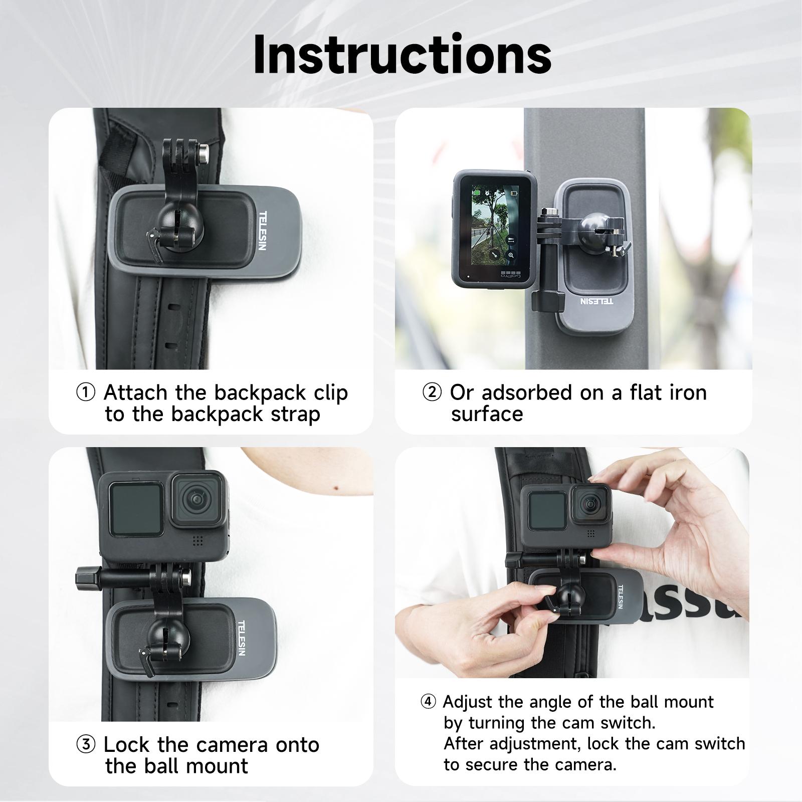 Kẹp ba lô xoay 360 ° Xoay Móng cho GoPro11 Hero 11 10 9 8 7 Insta360 x3 DJI Action3 Phụ kiện camera