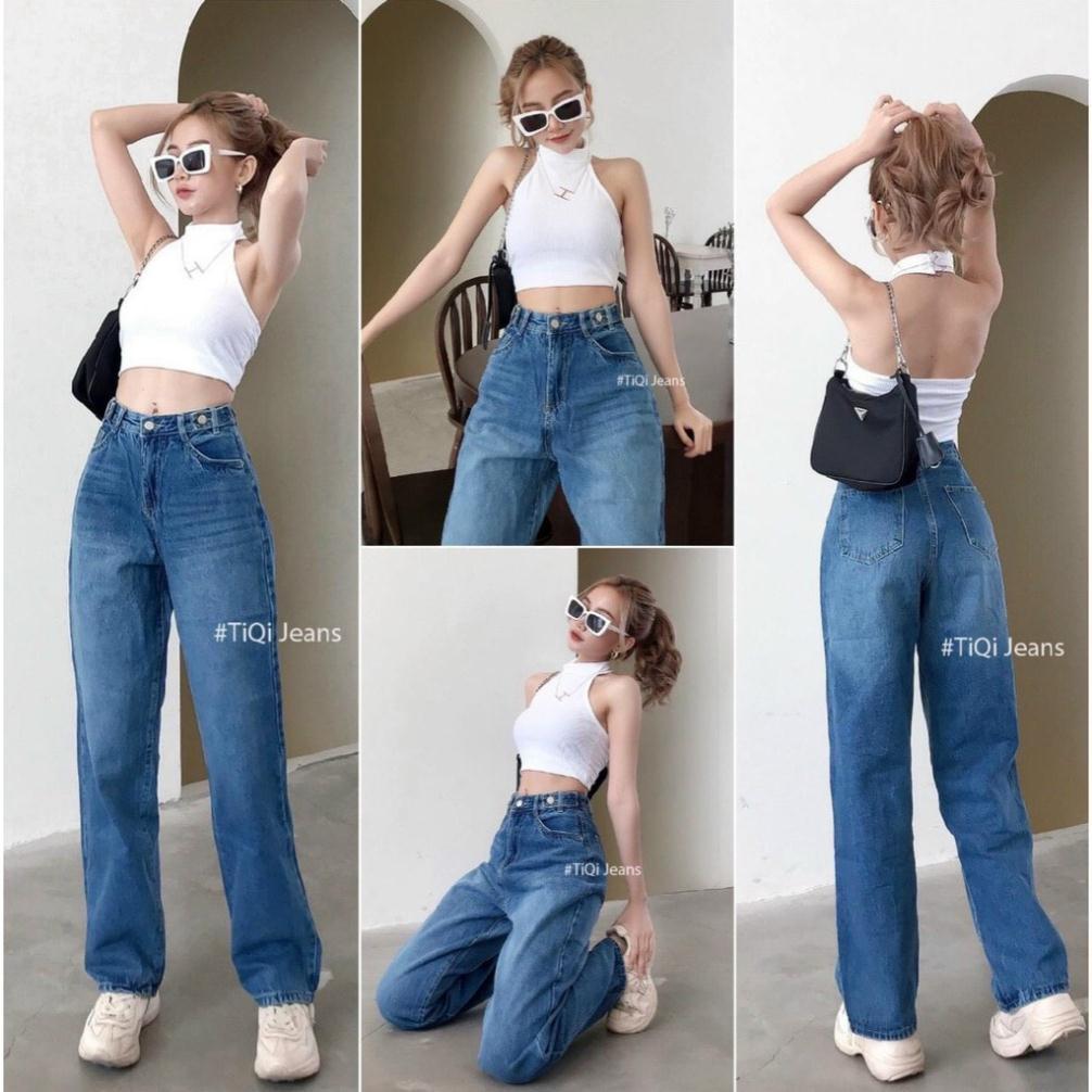 QUẦN JEAN ỐNG RỘNG DÁNG SUÔNG QUẦN BÒ CẠP CAO TÔN DÁNG CHẤT ĐẸP THỜI TRANG NỮ BANAMO FASHION BÒ SUÔNG 966